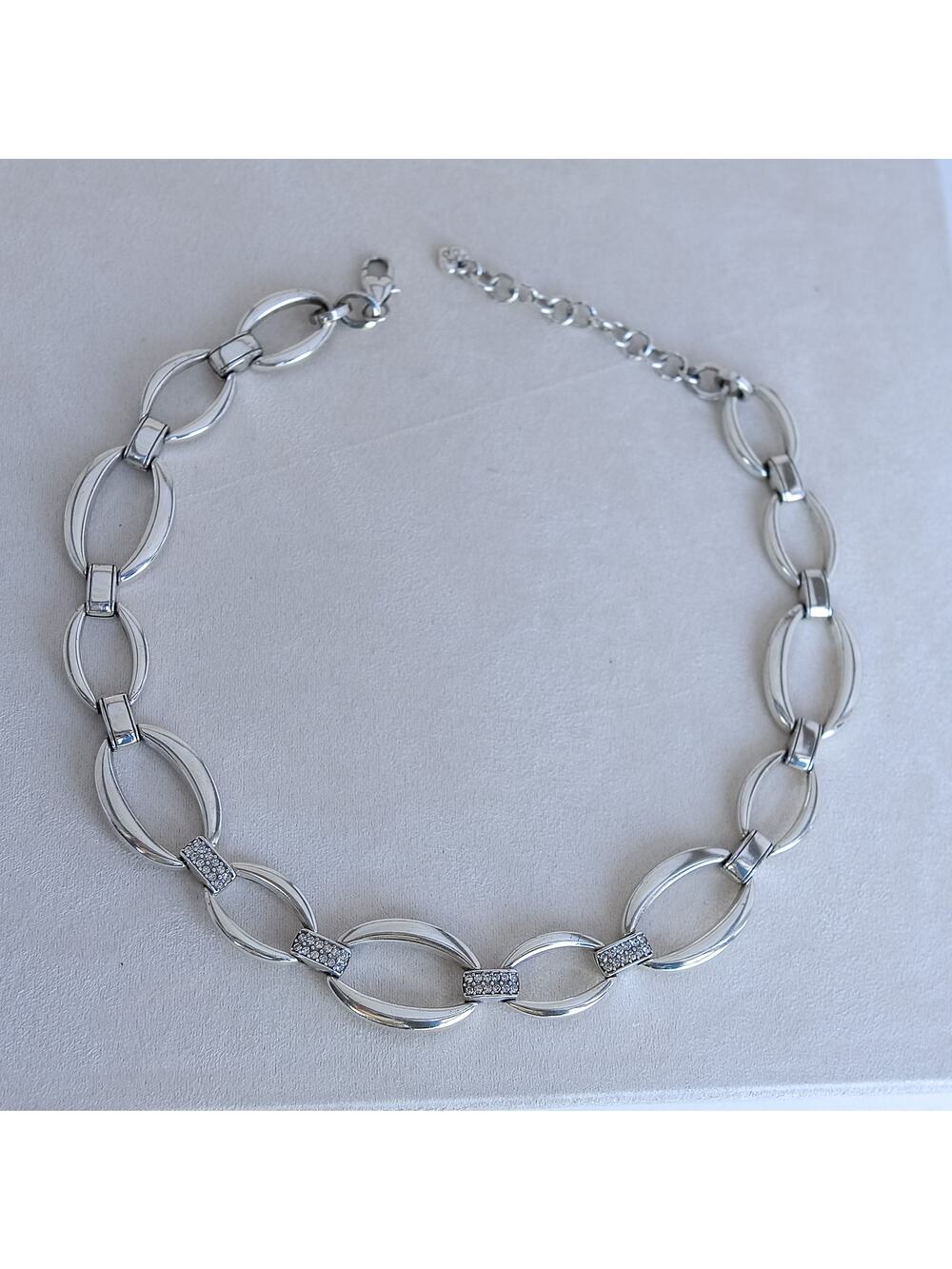 Brighton Meridian Swing Silver Oval Link Crystal Statement Necklace 18.5"